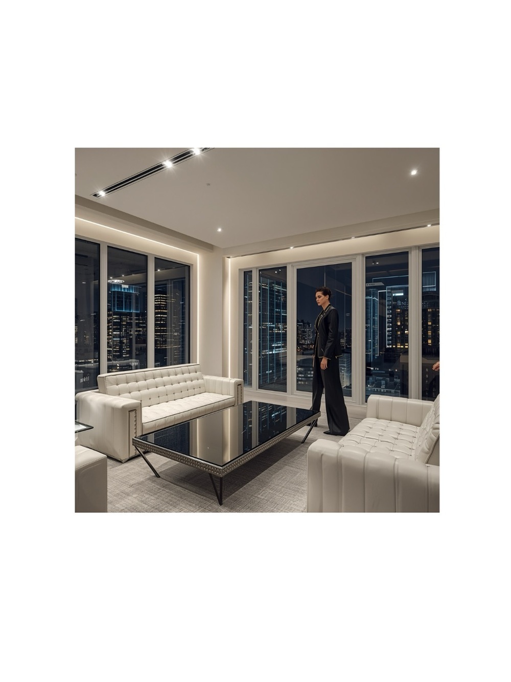 Modern White Leather Sofa  digital Art Poster - City Night Interior